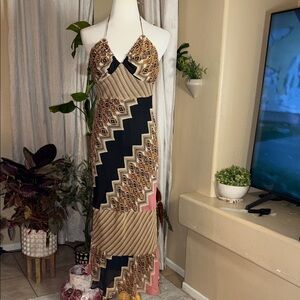 Bisou Bisou Black and Gold Patterned Maxi Dress